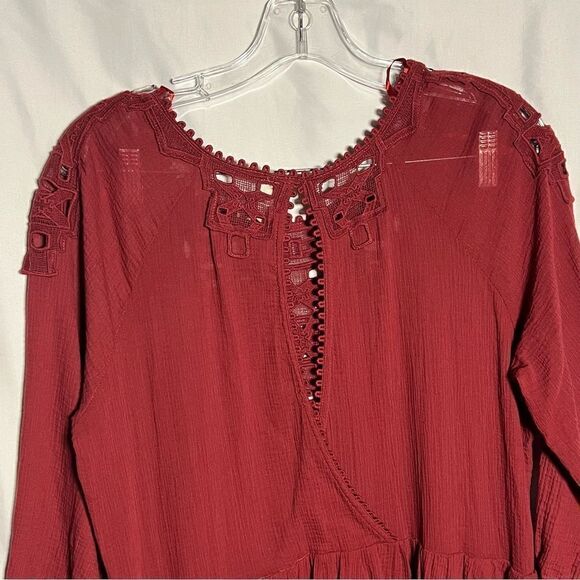 Free People Take Time Tunic Scarlet Embroidered Boho Dress L - Picture 8 of 11